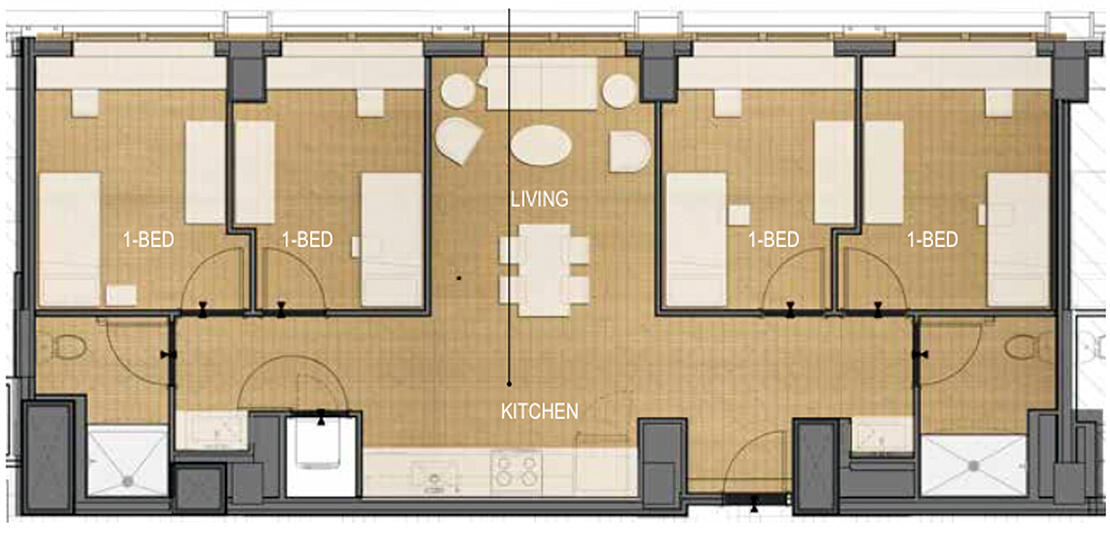 Typical four-bedroom apartment plan.
