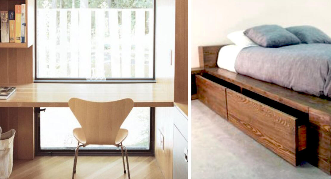Design inspiration for student studying and sleeping areas in apartment bedrooms.
