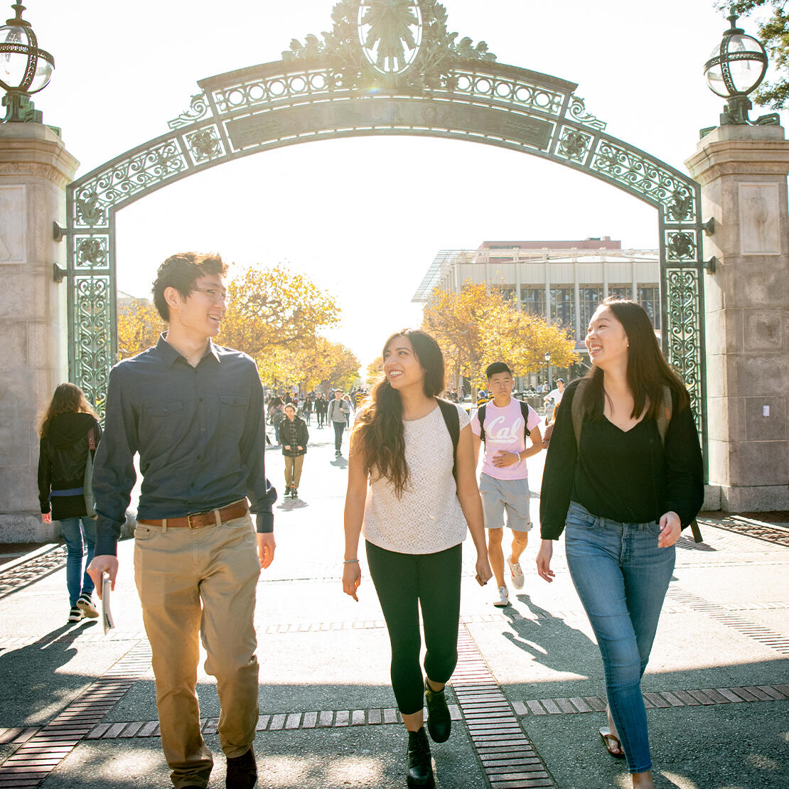 UC Berkeley students walking through Sather Gate.